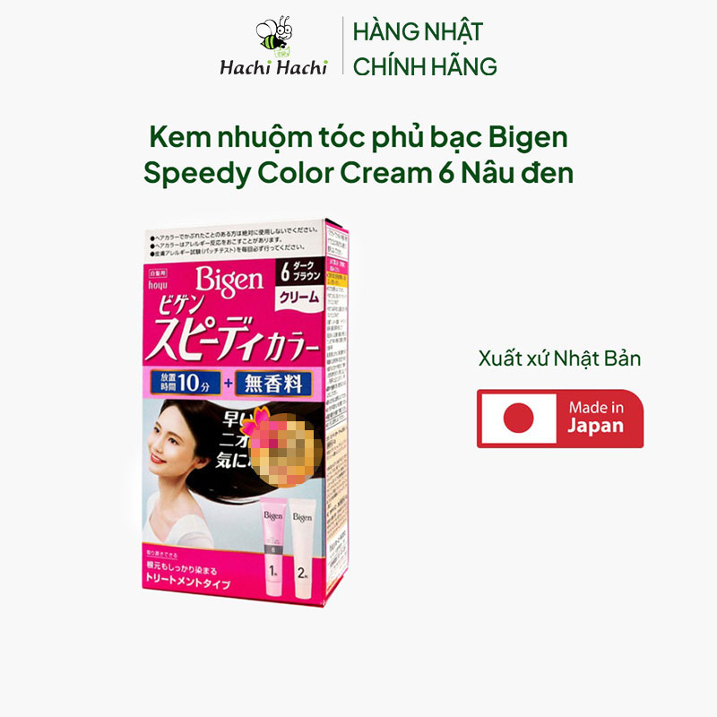 Kem nhuộm tóc phủ bạc Nhật Bản Bigen Speedy Color Cream 6 Nâu đen thương hiệu HOYU