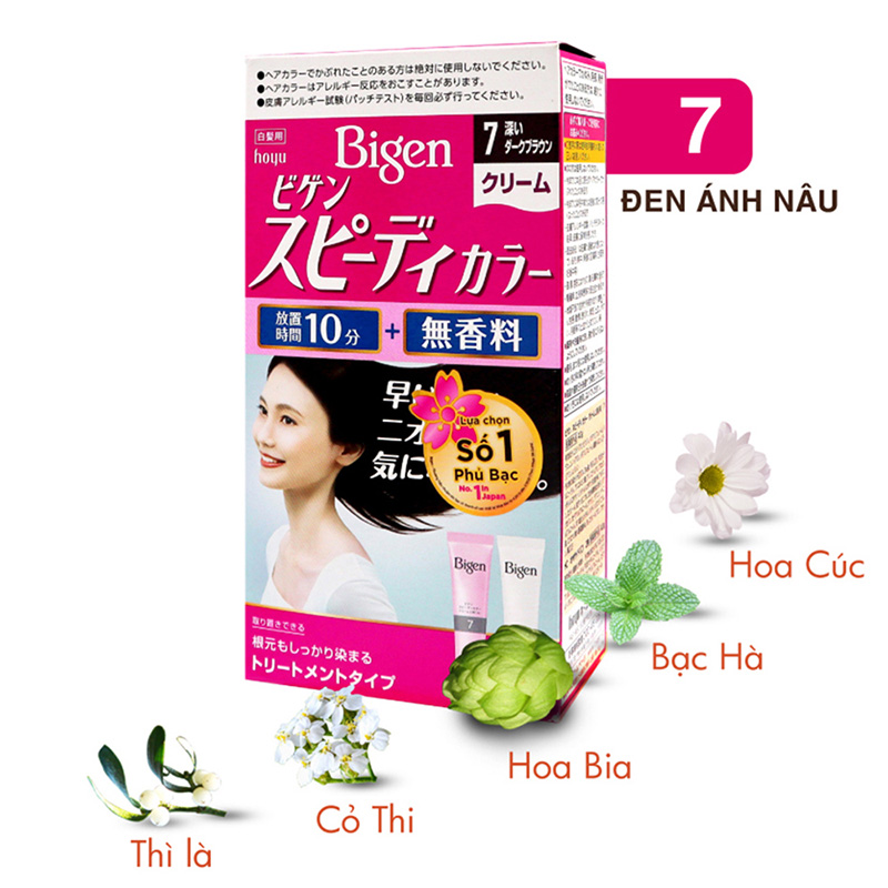 Kem nhuộm tóc phủ bạc Nhật Bản Bigen Speedy Color Cream 7 Đen ánh nâu thương hiệu HOYU