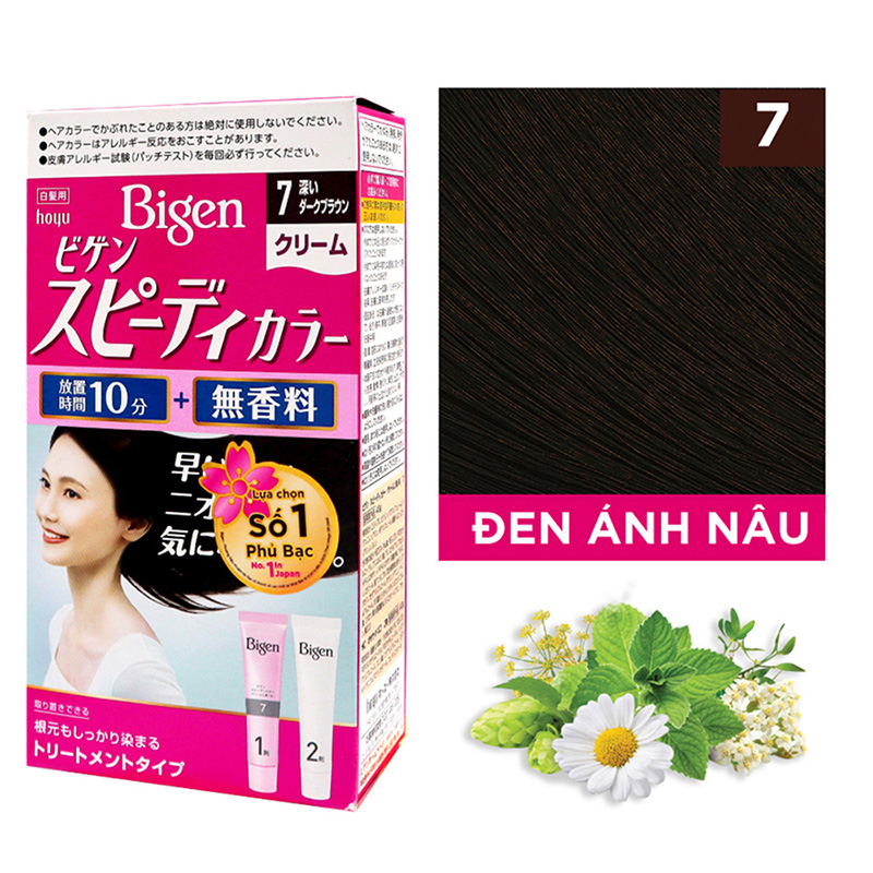 Kem nhuộm tóc phủ bạc Nhật Bản Bigen Speedy Color Cream 7 Đen ánh nâu thương hiệu HOYU