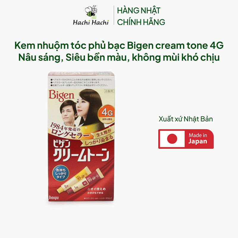 Kem nhuộm tóc phủ bạc Nhật Bản Bigen cream tone 4G Nâu sáng, Siêu bền màu, không mùi khó chịu thương hiệu HOYU