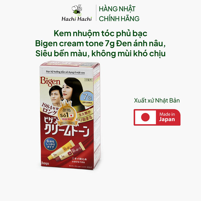 Kem nhuộm tóc phủ bạc Nhật Bản Bigen cream tone 7g Đen ánh nâu, Siêu bền màu, không mùi khó chịu thương hiệu HOYU