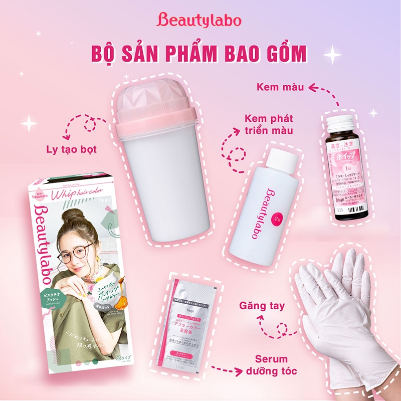 Kem nhuộm tạo bọt BeautyLabo Whip Matcha ánh khói thương hiệu HOYU