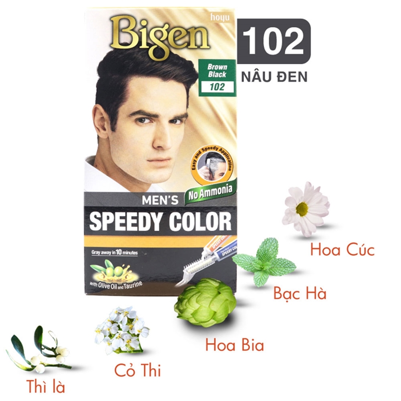 Kem nhuộm tóc phủ bạc Bigen Men's Speedy Color 102 Nâu đen thương hiệu HOYU
