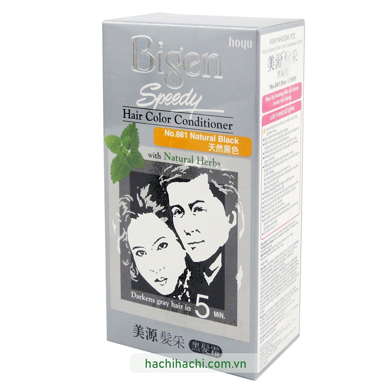 Kem nhuộm tóc phủ bạc Bigen Speedy Hair Color Conditioner 881 Đen tự nhiên thương hiệu HOYU