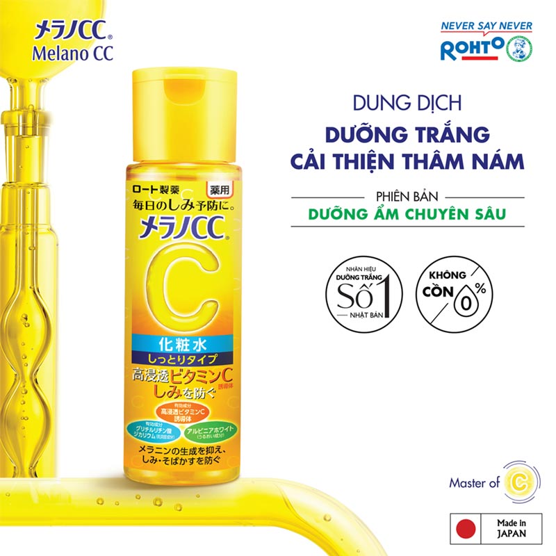 Dung dịch dưỡng trắng Nhật Bản cải thiện thâm nám Melano CC brightening Lotion (Rich) 170ml thương hiệu ROHTO