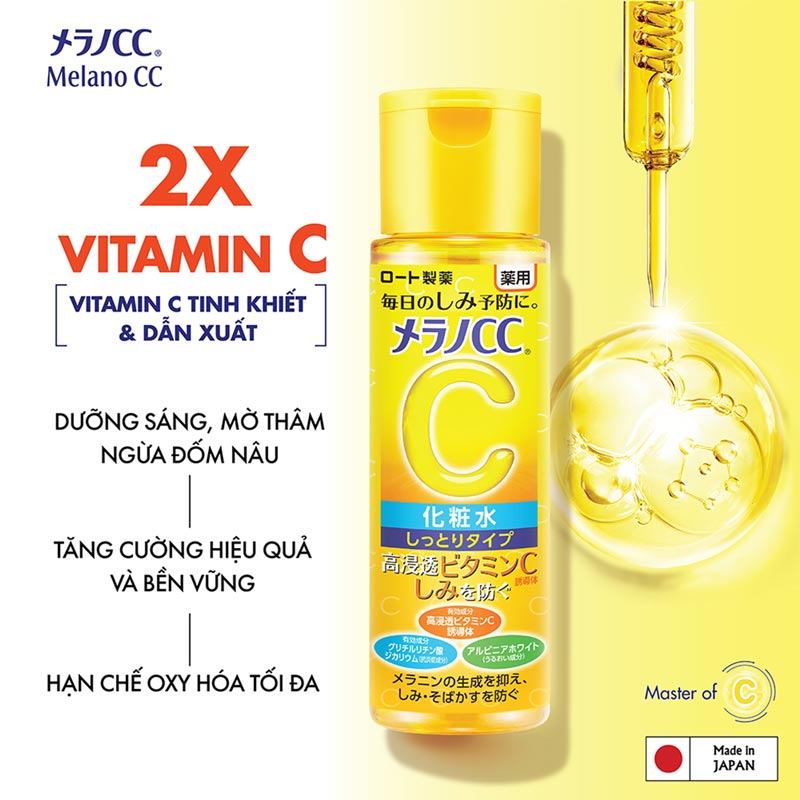 Dung dịch dưỡng trắng Nhật Bản cải thiện thâm nám Melano CC brightening Lotion (Rich) 170ml thương hiệu ROHTO