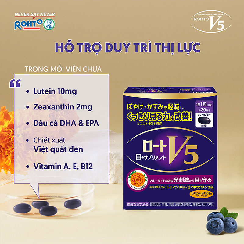 TPBVSK: Viên uống Rohto V5 Nhật Bản 30 viên, giảm thoái hóa điểm vàng, mắt sáng khỏe thương hiệu ROHTO