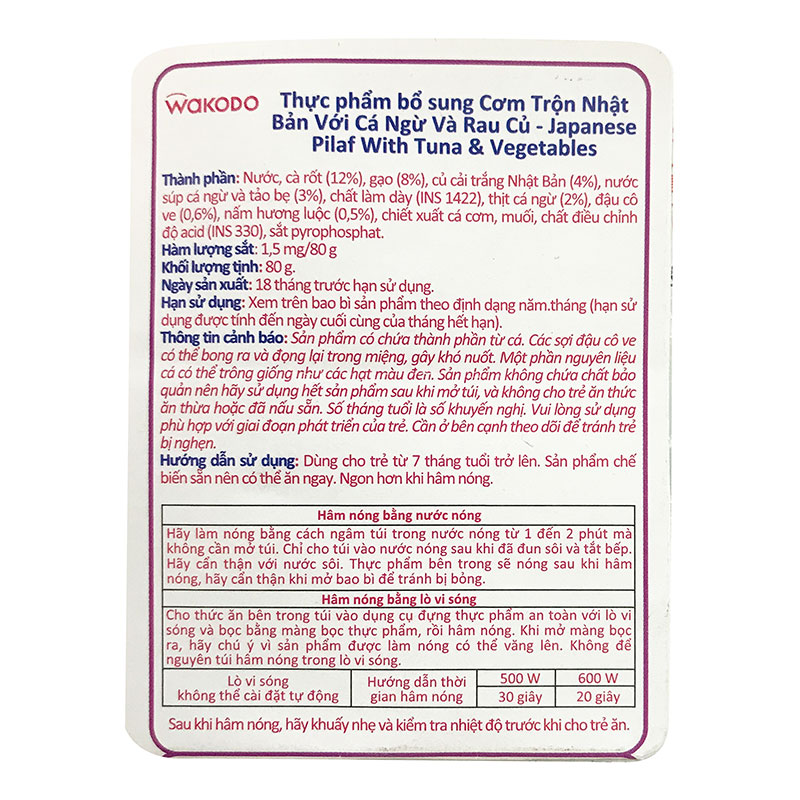 TPBS: Cơm trộn Nhật Bản với cá ngừ và rau củ 80g  thương hiệu WAKODO