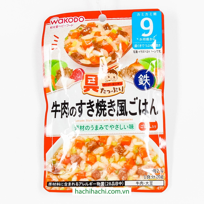 Cháo thịt bò rau củ Wakodo bổ sung sắt cho bé từ 9 tháng 80g thương hiệu WAKODO