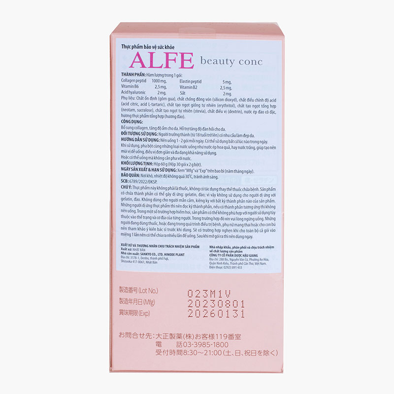 TPBVSK: Bột Collagen & Sắt ALFE Nhật Bản Beauty Conc 2gx30 gói, tăng độ ẩm, đàn hồi cho da thương hiệu 