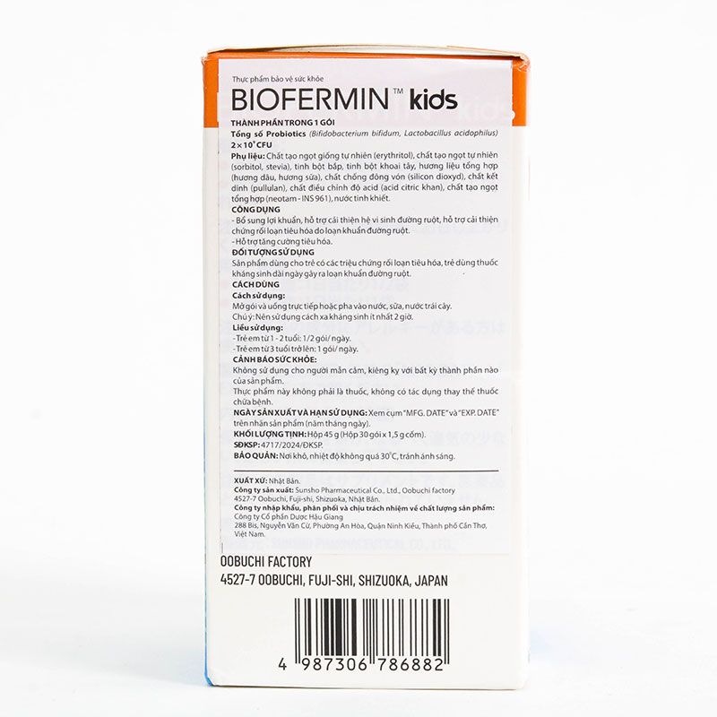 TPBVSK: Men vi sinh Nhật Bản Biofermin kids 1.5g x 30 gói, hỗ trơ tiêu hóa, cải thiện rối loạn tiêu hóa thương hiệu 