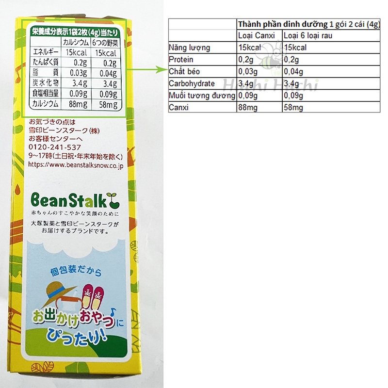 TPBS: Bánh gạo bổ sung canxi và 6 loại rau củ Beanstalk 20g (2 cái x 5 gói) thương hiệu 