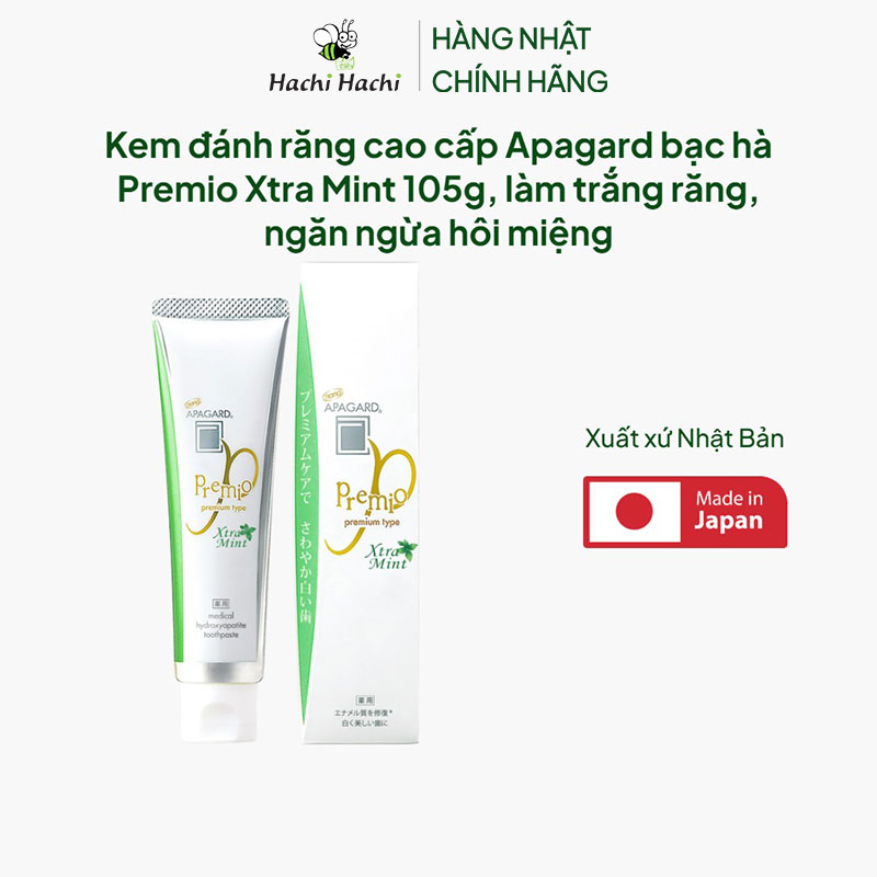 Kem đánh răng cao cấp Nhật Bản Apagard bạc hà  Premio Xtra Mint 105g, làm trắng răng, ngăn ngừa hôi miệng thương hiệu NIPPON ZETTOC