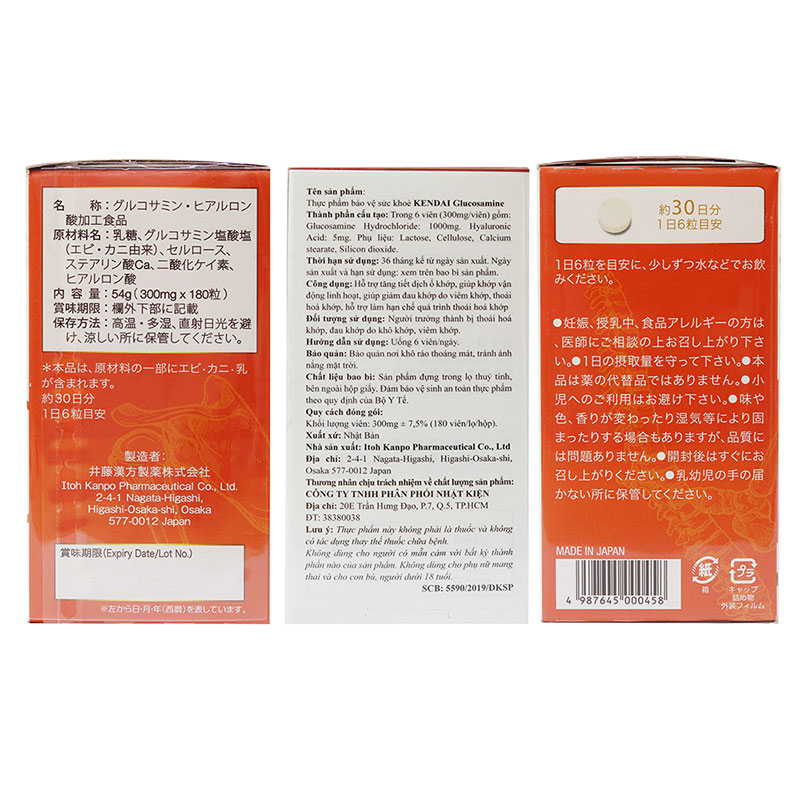 TPBVSK: Viên uống Kendai Glucosamine Nhật Bản 180 viên, tăng tiết dịch khớp, giảm đau viêm khớp, thoái hóa khớp thương hiệu 