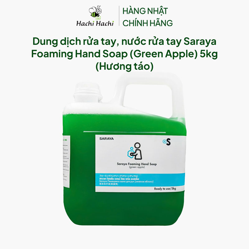 Dung dịch rửa tay, nước rửa tay Saraya Foaming Hand Soap (Green Apple) 5kg (Hương táo) thương hiệu SARAYA