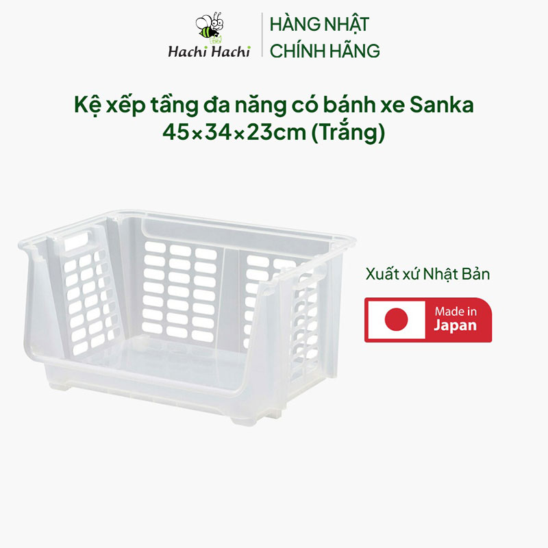 Kệ xếp tầng đa năng có bánh xe Sanka 45x34x23cm (Trắng) thương hiệu SANKA