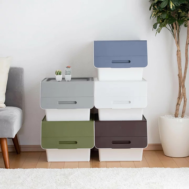 Hộp đựng nắp gập, lật 3 nấc Sanka Nhật Bản 38.5x46x31cm (M) - Xanh rêu thương hiệu SANKA
