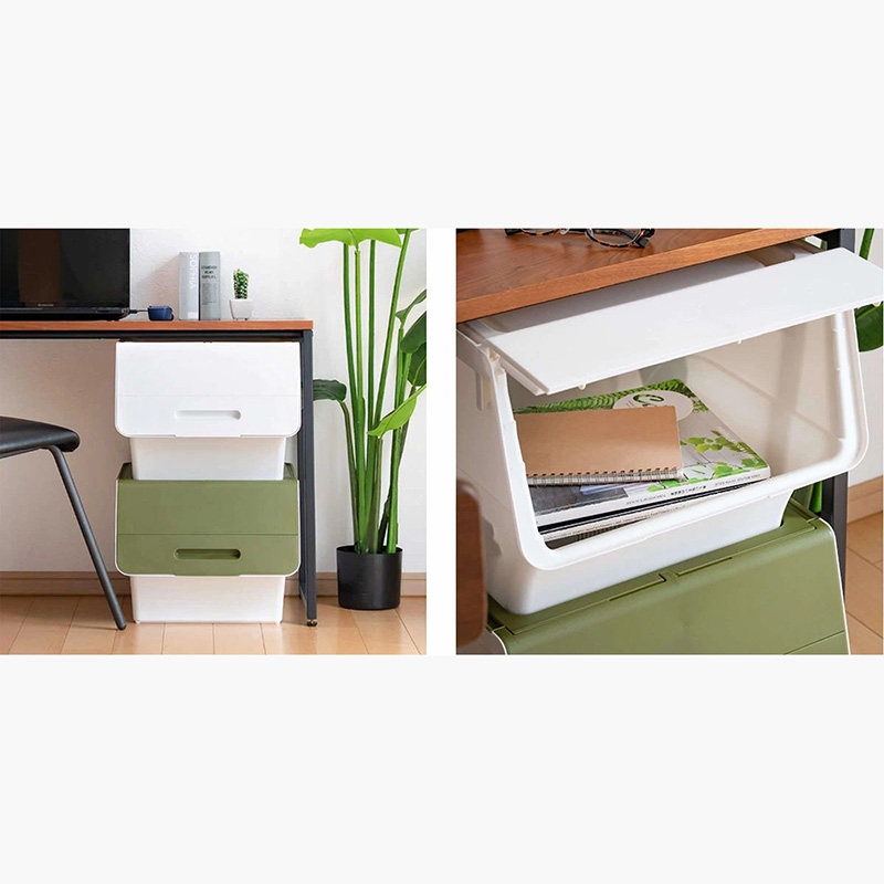 Hộp đựng nắp gập, lật 3 nấc Sanka Nhật Bản 38.5x46x31cm (M) - Xanh rêu thương hiệu SANKA
