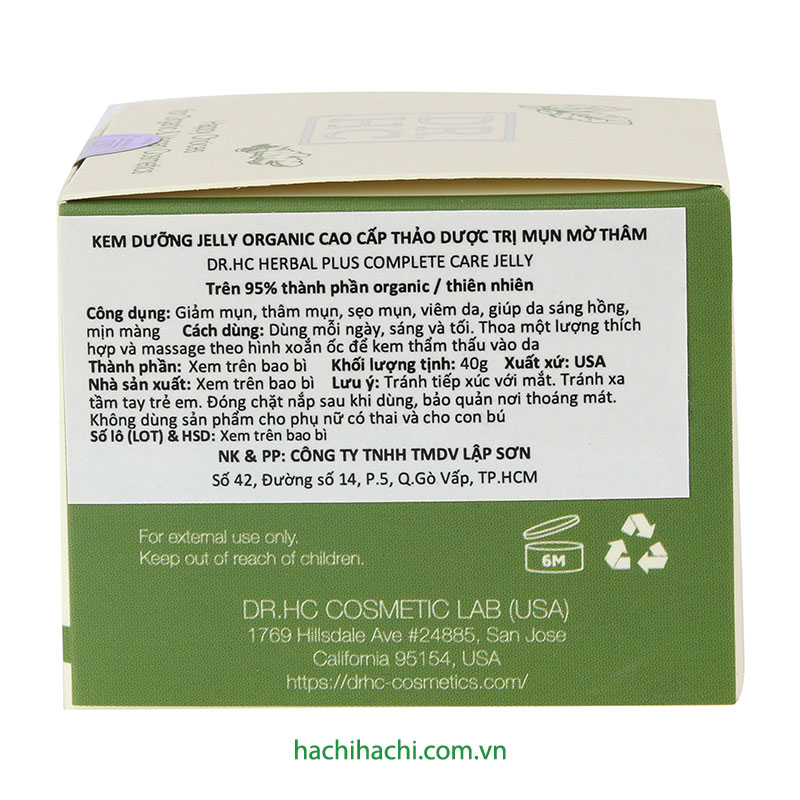 Kem Dưỡng Jelly Organic Cao Cấp Thảo Dược Trị Mụn, Mờ Thâm DR.HC Herbal Plus Complete Care Jelly 40g thương hiệu DR.HC