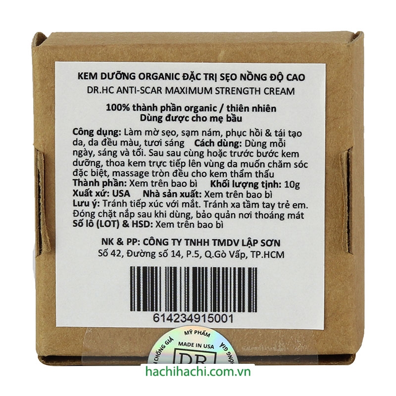Kem Dưỡng Organic Đặc Trị Sẹo Nồng Độ Cao DR.HC Anti-Scar Maximum Strength Cream 10g thương hiệu DR.HC