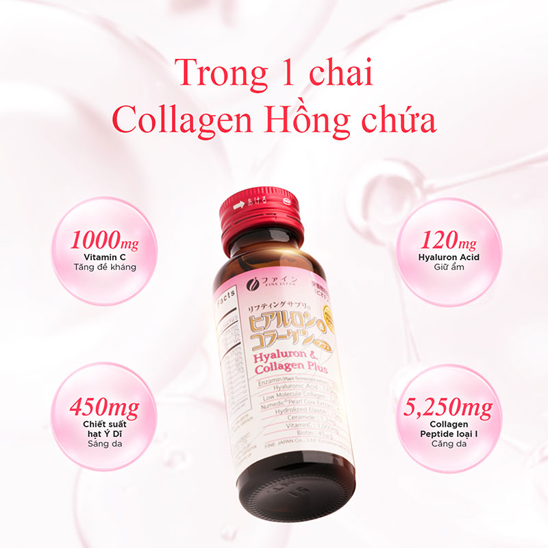 TPBVSK: Nước uống Hyaluron & Collagen Plus Nhật Bản 50mlx10 chai, Tăng độ ẩm, da đàn hồi, căng mịn thương hiệu FINE JAPAN