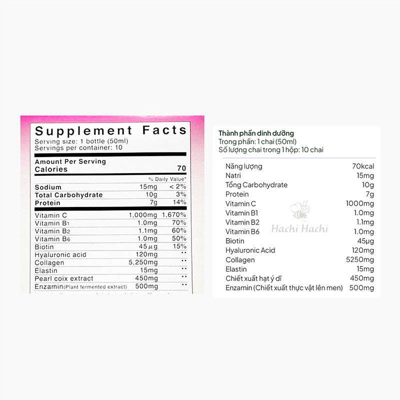 TPBVSK: Nước uống Hyaluron & Collagen Plus Nhật Bản 50mlx10 chai, Tăng độ ẩm, da đàn hồi, căng mịn thương hiệu FINE JAPAN