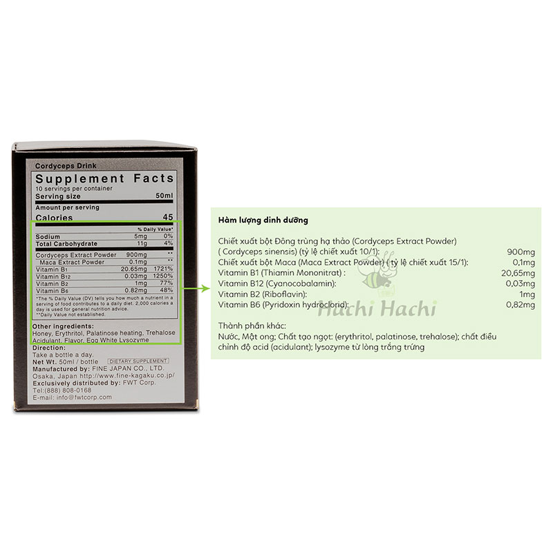 TPBVSK: Nước uống đông trùng hạ thảo Nhật Bản Cordyceps Plus 50mlx10 chai, bổ phổi, thận, tăng đề kháng thương hiệu FINE JAPAN