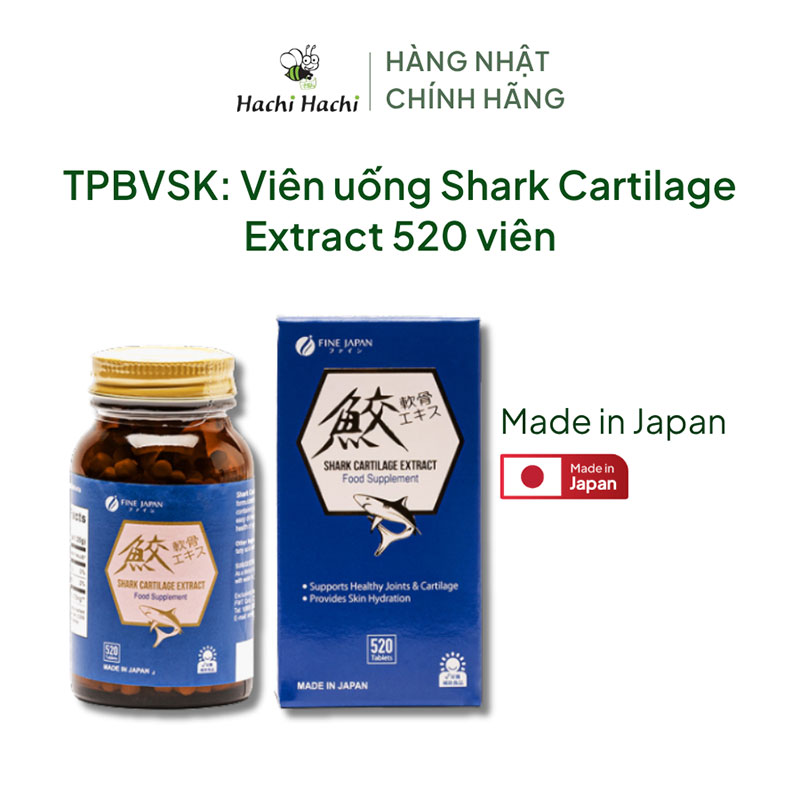 TPBVSK: Viên uống Shark Cartilage Extract Nhật Bản 520 viên,  bổ sung chiết xuất sụn cá mập, tăng sức khỏe sụn khớp thương hiệu FINE JAPAN