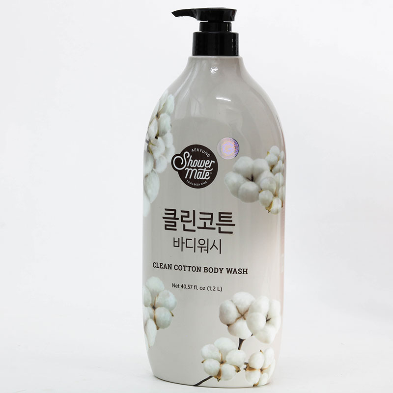 Sữa tắm Hàn Quốc Aekyung Showermate natural clean cotton body wash (hương hoa bông dịu mát) 1.2L thương hiệu AEKYUNG