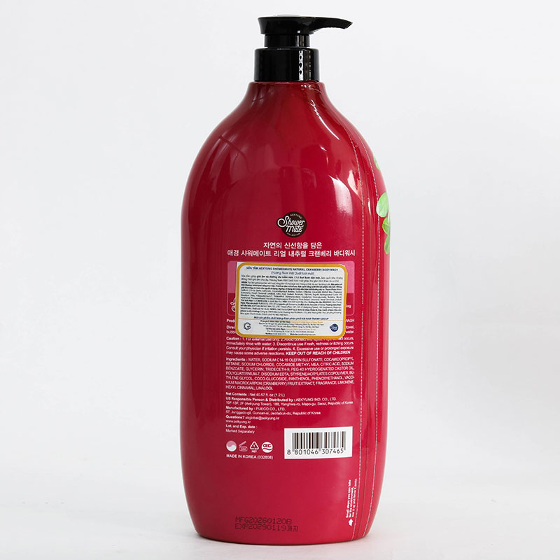 Sữa tắm Hàn Quốc Aekyung Showermate natural cranberry body wash (hương nam việt quất tươi mát) 1.2L thương hiệu AEKYUNG