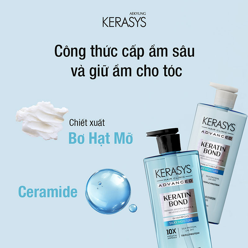 Dầu xả Hàn Quốc dưỡng ẩm mượt Kerasys advanced keratin bond silky moisture 600ml thương hiệu AEKYUNG