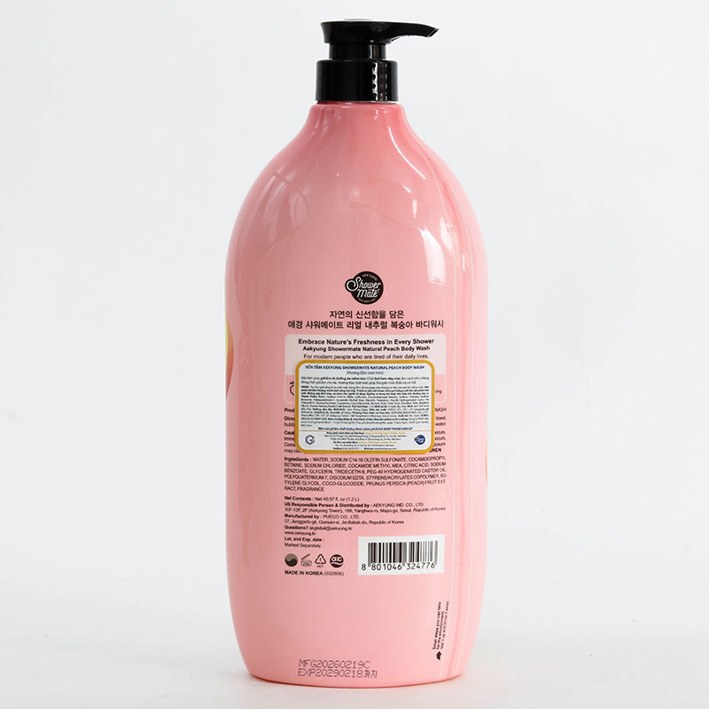 Sữa tắm Hàn Quốc Aekyung Showermate natural peach body wash (hương đào tươi mát) 1.2L thương hiệu AEKYUNG