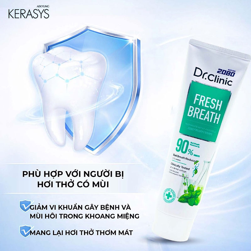 Kem đánh răng hơi thở thơm mát Hàn Quốc 2080 Dr.Clinic Fresh Breath Toothpaste 125g thương hiệu AEKYUNG