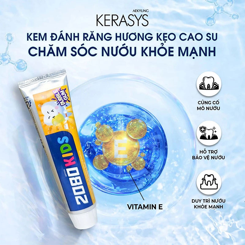 Kem đánh răng trẻ em Hàn Quốc Aekyung 2080 Kids Bubble Gum Toothpaste 80g (Hương kẹo) thương hiệu AEKYUNG