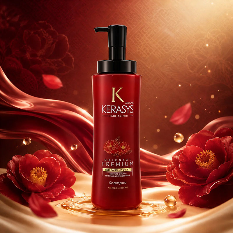 Dầu gội Hàn Quốc phục hồi hư tổn, dưỡng bóng mượt Aekyung Kerasys oriental premium red camellia ex 600ml thương hiệu AEKYUNG
