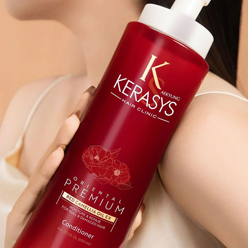 Dầu xả Hàn Quốc phục hồi hư tổn, dưỡng bóng mượt Aekyung Kerasys oriental premium red camellia ex 600ml thương hiệu AEKYUNG