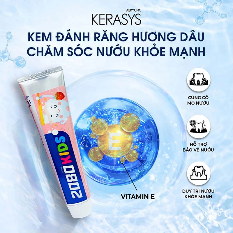 Kem đánh răng trẻ em Hàn Quốc Aekyung 2080 Kids Strawberry Toothpaste 80g (Hương dâu) thương hiệu AEKYUNG