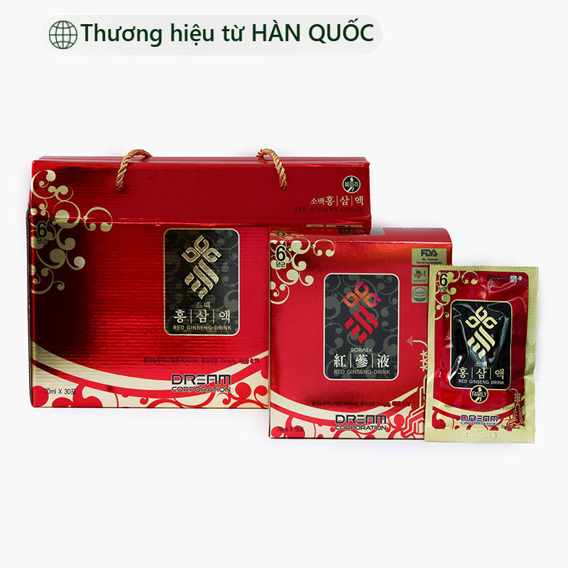 Nước hồng sâm Hàn Quốc Sobaek - Sobaek Korea red ginseng drink family 70ml x 30 gói
