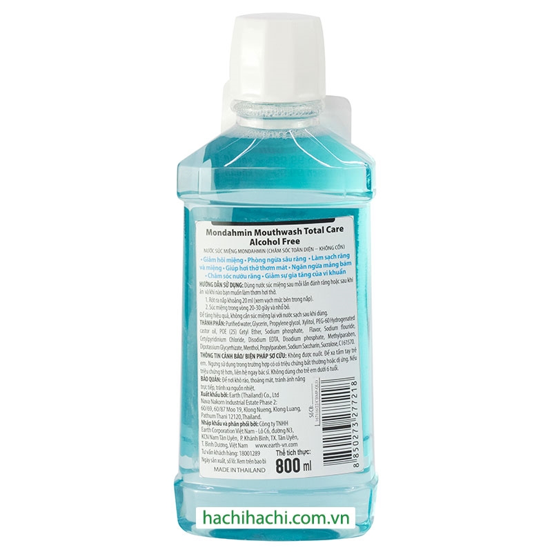 Nước súc miệng Mondahmin chăm sóc toàn diện 800ml Không cồn thương hiệu EARTH BIO CHEMICAL