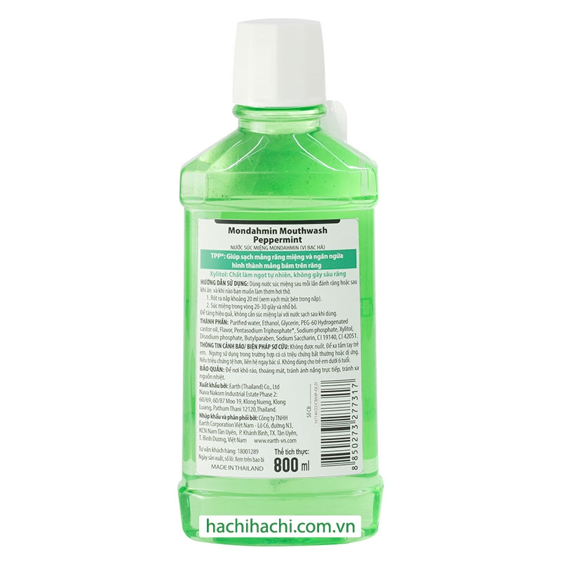Nước súc miệng Mondahmin bạc hà 800ml (Làm sạch và ngăn ngừa mảng bám) thương hiệu 