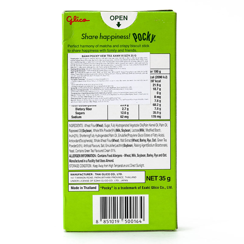 Bánh Pocky kem trà xanh vị sữa 35g thương hiệu GLICO