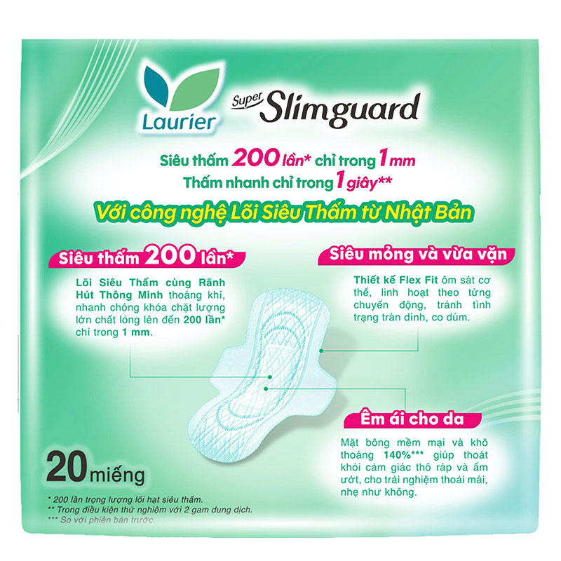 Băng vệ sinh Laurier siêu mỏng 1mm có cánh 22.5cm 20 miếng thương hiệu LAURIER