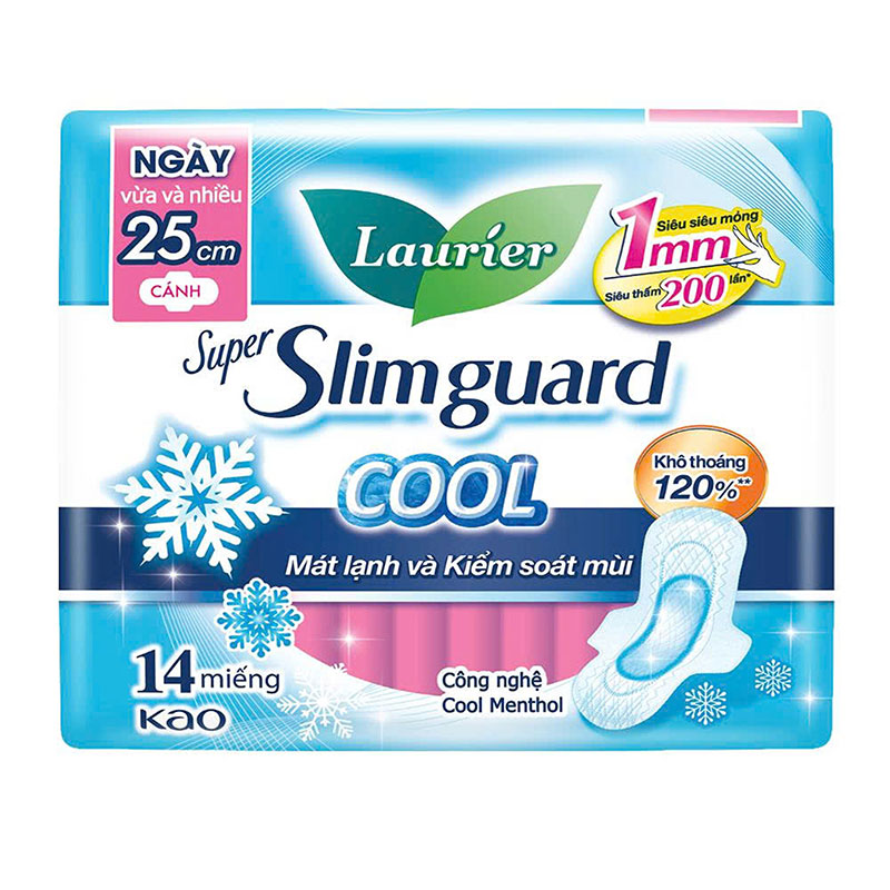 Băng vệ sinh Laurier mát lạnh siêu mỏng 1mm có cánh 25cm 14 miếng thương hiệu LAURIER