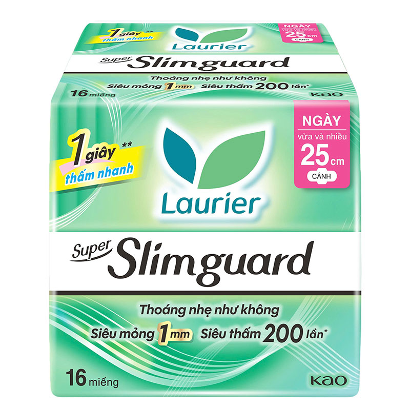 Băng vệ sinh Laurier siêu mỏng 1mm có cánh 25cm 16 miếng thương hiệu LAURIER