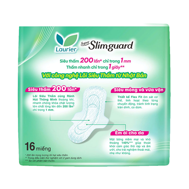 Băng vệ sinh Laurier siêu mỏng 1mm có cánh 25cm 16 miếng thương hiệu LAURIER