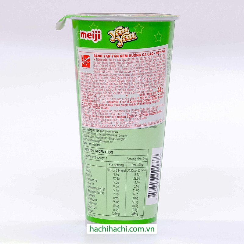 Bánh que chấm Yan Yan kem Cacao Hạt phỉ 44g thương hiệu MEIJI