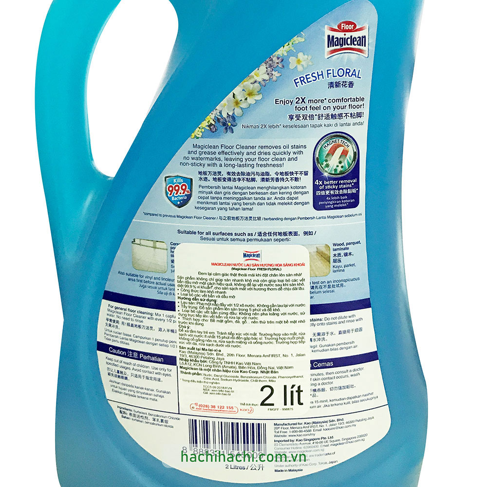 Nước lau sàn hương hoa thơm mát Magiclean 2L  Tiêu diệt 99,9% vi khuẩn thương hiệu KAO