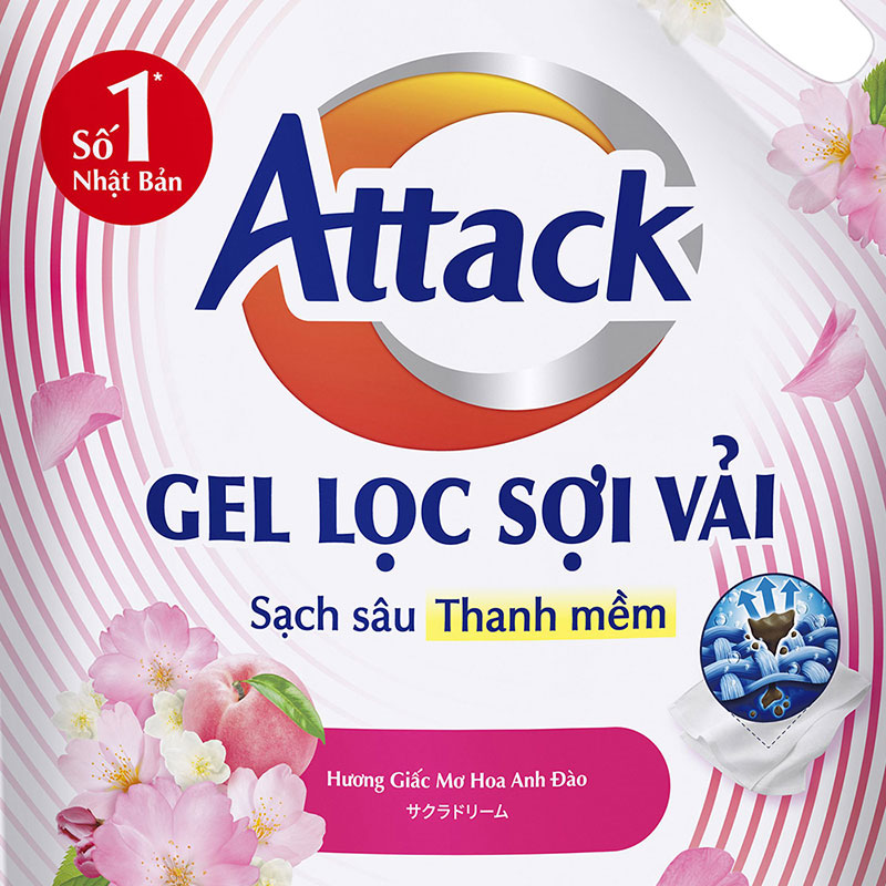 Gel giặt Attack sạch sâu thanh mềm Hương giấc mơ hoa anh đào túi 3.5kg thương hiệu KAO
