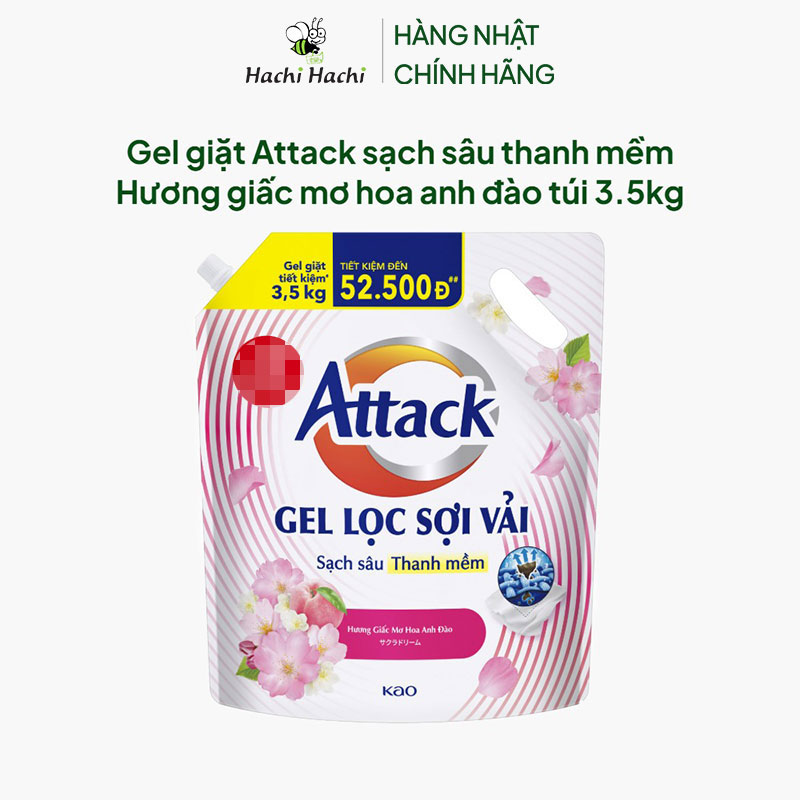 Gel giặt Attack sạch sâu thanh mềm Hương giấc mơ hoa anh đào túi 3.5kg thương hiệu KAO