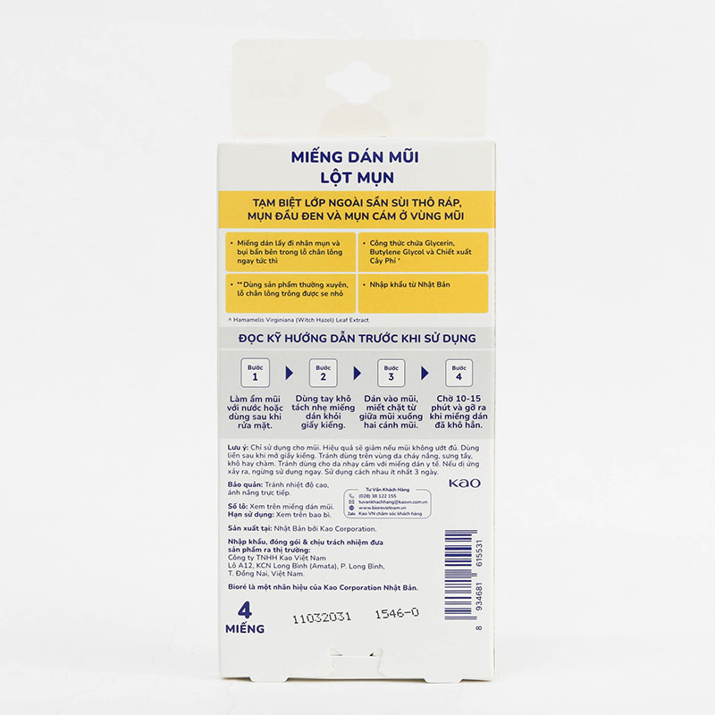 531 Miếng dán mũi lột mụn Biore Pore Pack 4 miếng thương hiệu BIORE